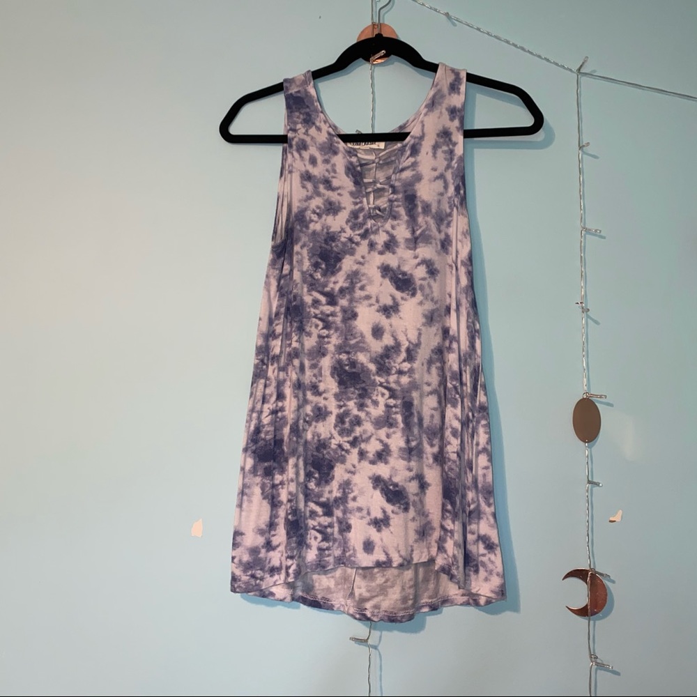 Blue Tie Dye Cross Front Tank
